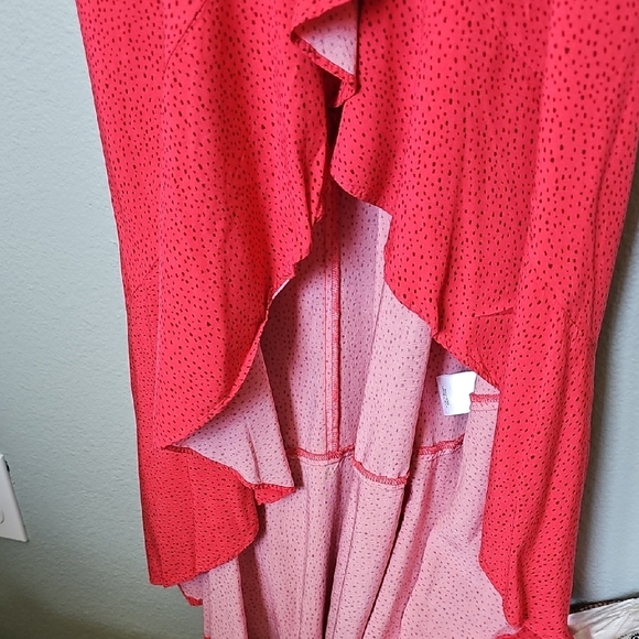 Express Flutter Sleeve Red Polka Dot High Low Ruffle Feminine Summer Dress XL - Picture 2 of 13